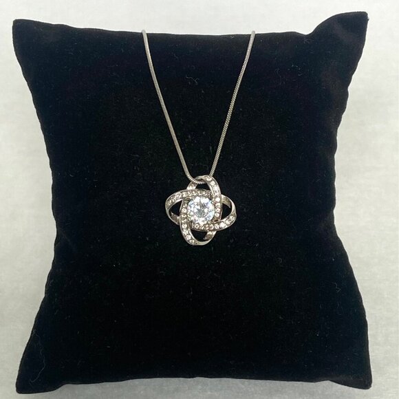 Sterling Silver 925 18K White Gold Love Knot CZ Pendant Necklace 22" Chain - Picture 5 of 16